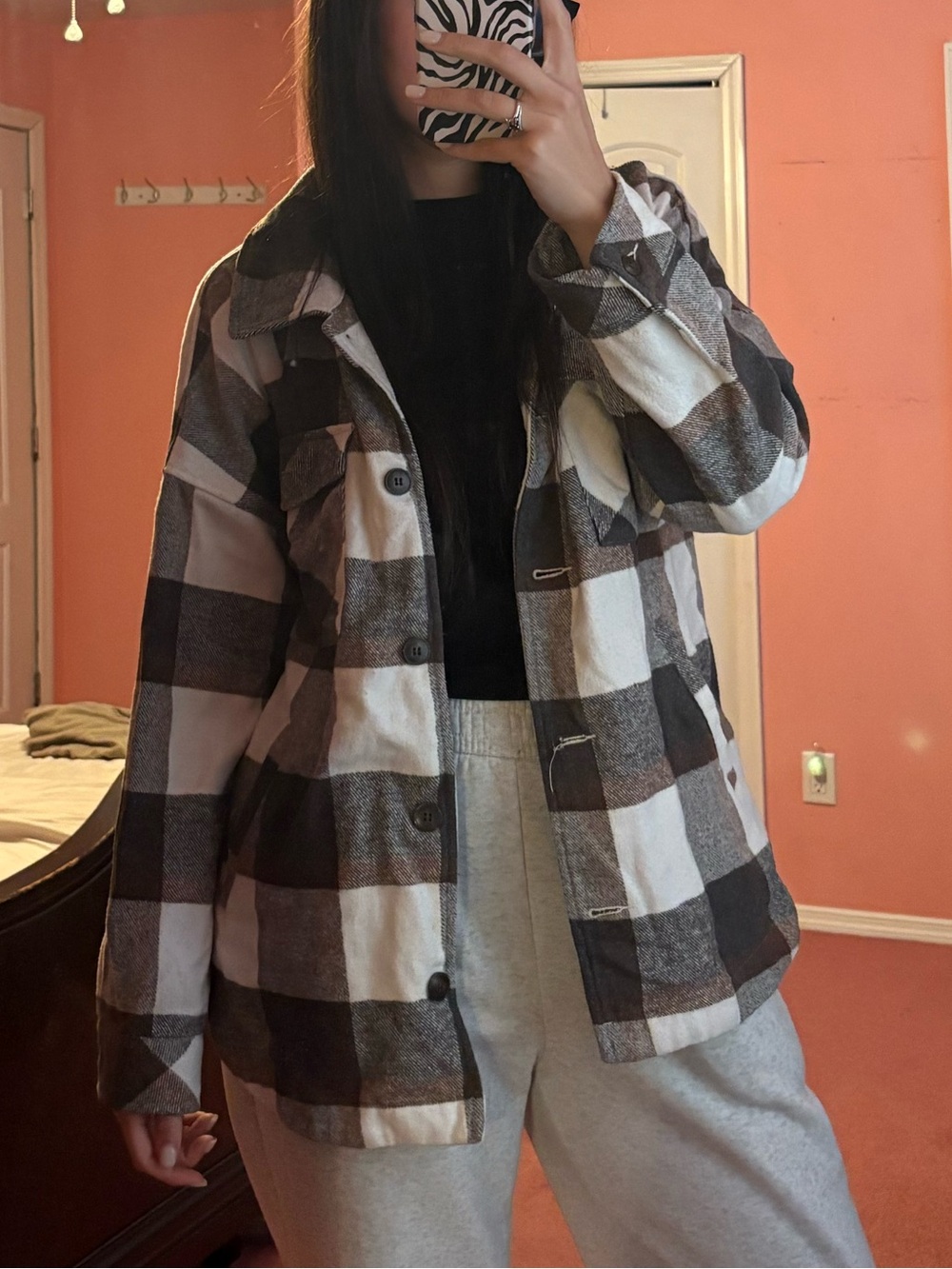 Ci Sono Black & White Plaid Utility Shacket